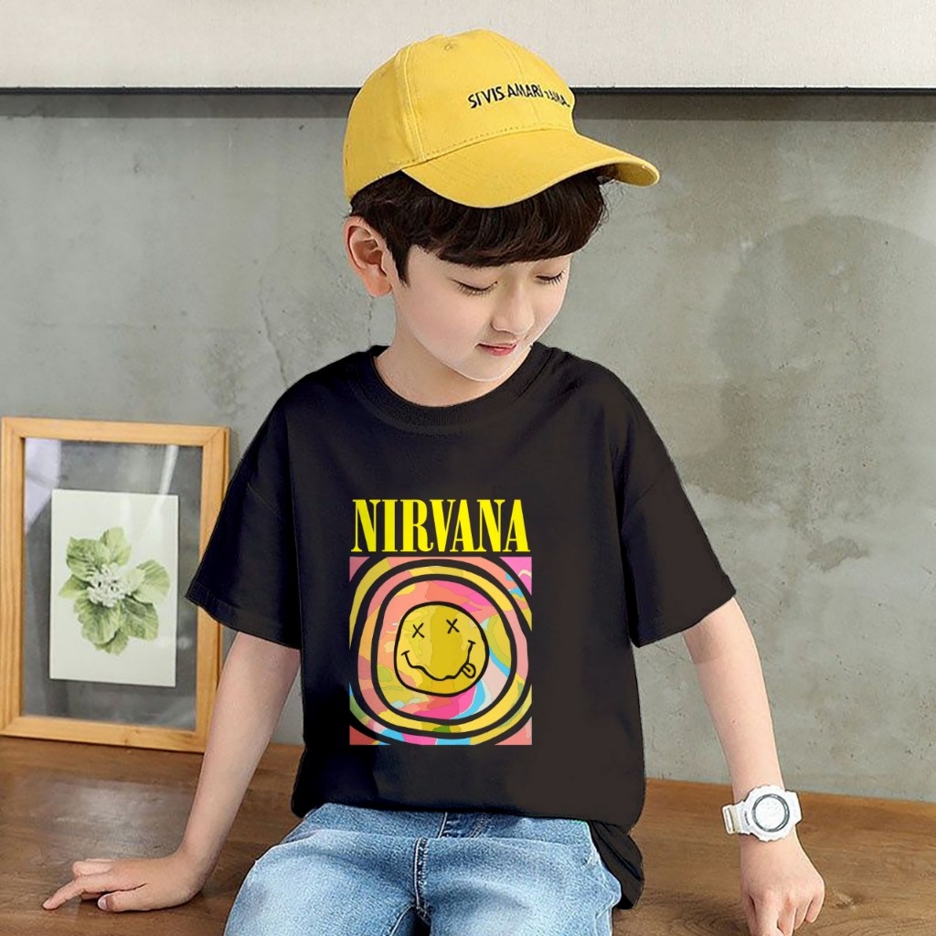 KAOS ANAK KAOS DEWASA LAKI LAKI ANAK PEREMPUAN NIRVANAAA SMILEE BRANDED TEE PREMIUM IMPORT BAJU ANAK