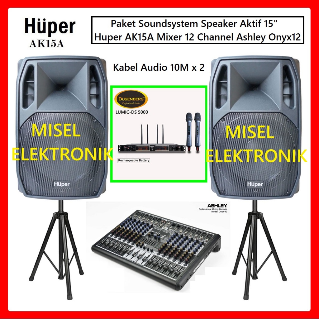 Paket Soundsytem speaker aktif 15 inch huper ak15a Mixer Audio 12 Cahnnel Onyx12