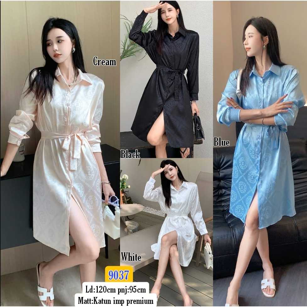 Tunic Kemeja Corak Full 9037/ Tunic Kemeja Import / Dress Cantik Lengan Panjang / Dress Katun Korea