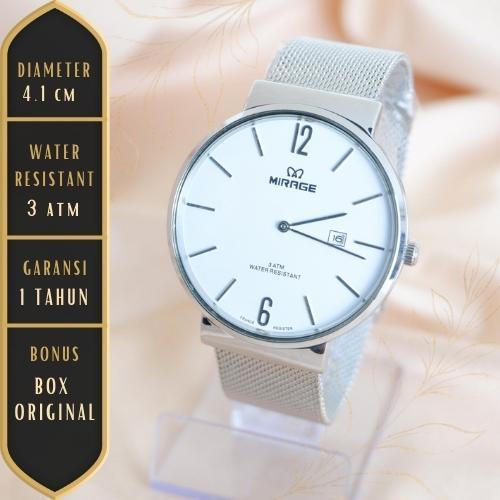 JAM TANGAN MIRAGE PRIA RANTAI PASIR SILVER 8624 M