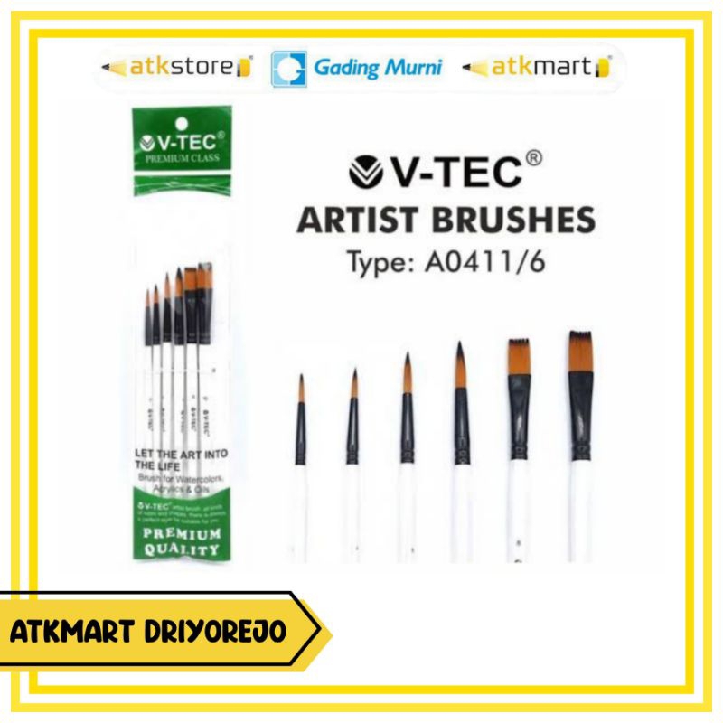 

KUAS LUKIS 1 SET LENGKAP V-TEC TYPE A0411/6 BRUSH CAT AIR AKRYLIC MINYAK ISI 6