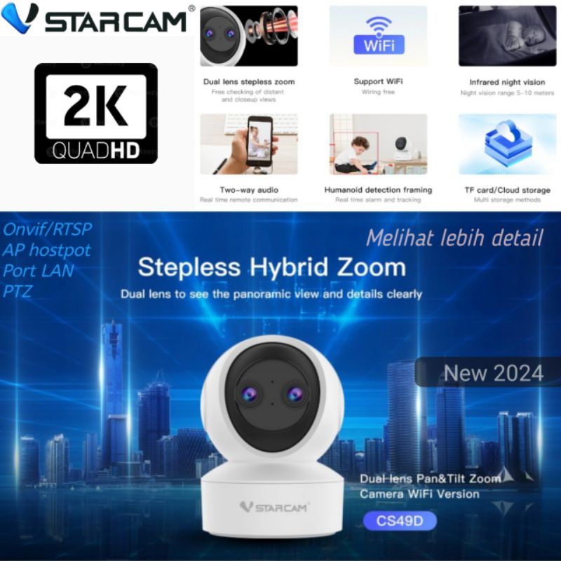 Cctv Zoom wifi 2K Vstarcam CS49D Indoor PTZ