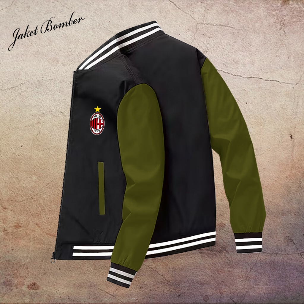 Jaket Bomber Baseball terbaru Jaket Varsity Baseball Original Terlaris Logo Ac Milan Jaket Motor Pri