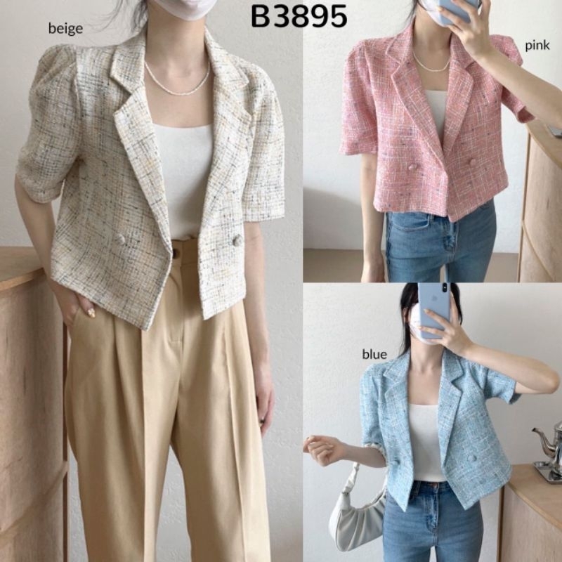 Coco Korean Tweed Crop Blazer / Blazer Elegan Korea Wanita
