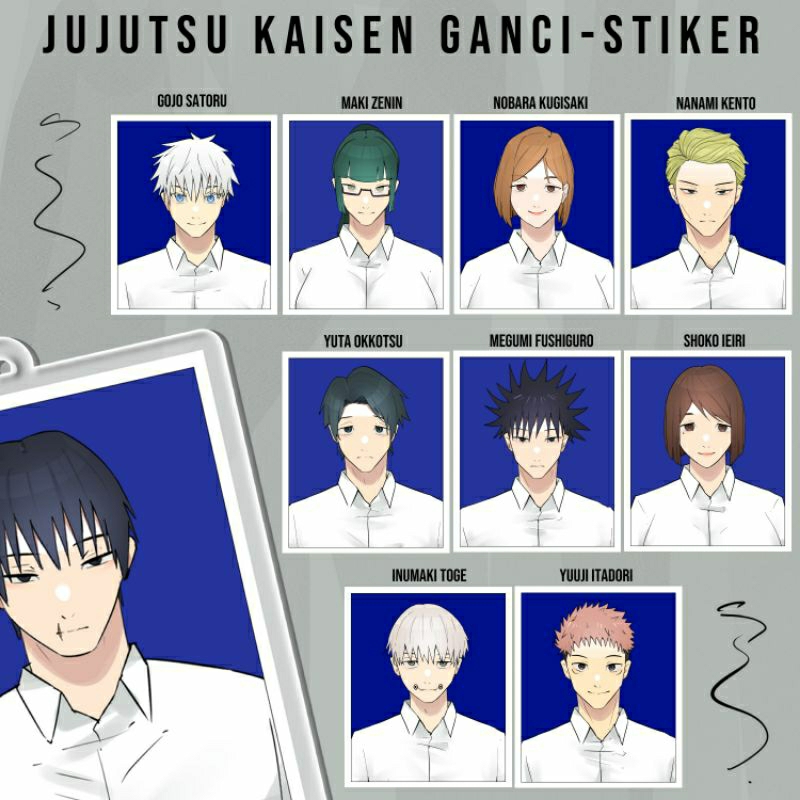 JUJUTSU KAISEN, gantungan kunci anime background biru jujutsu kaisen, keychain background biru, keyc