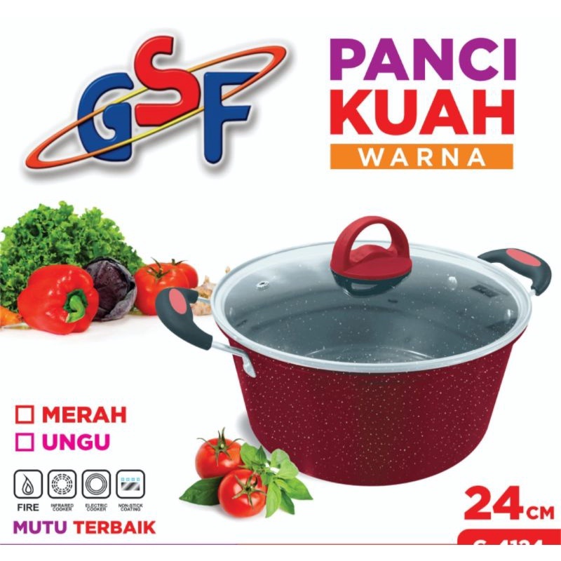 panci kuah enamel warna gsf 4124 24cm panci kuah enamel tutup kaca anti lengket