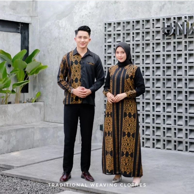 [ Ready Stock ] Set Couple Gamis Tenun Ikat Etnik • Gamis Tenun Troso • Set Baju Tenun Gamis Etnik •