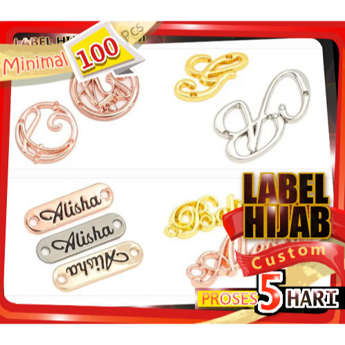 TOKO GROSIR LABEL PLAT HIJAB DESAIN SENDIRI KRUM SILVER GOLD & ROSEGOLD BISA REQUEST