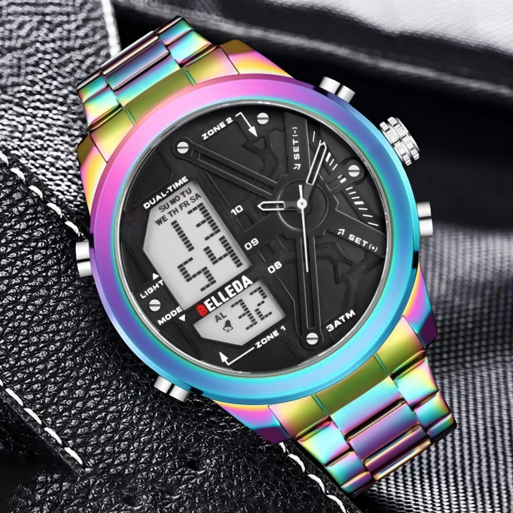 PROMO BELLEDA 9402 Jam Tangan Pria Original Stainless Steel Dual Time Analog Digital SMILE®️