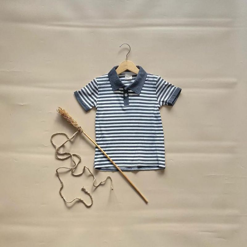 baju poloshirt polo kaos kerah rib knit stripe abu grey putih kids boys import premium bagus keren k