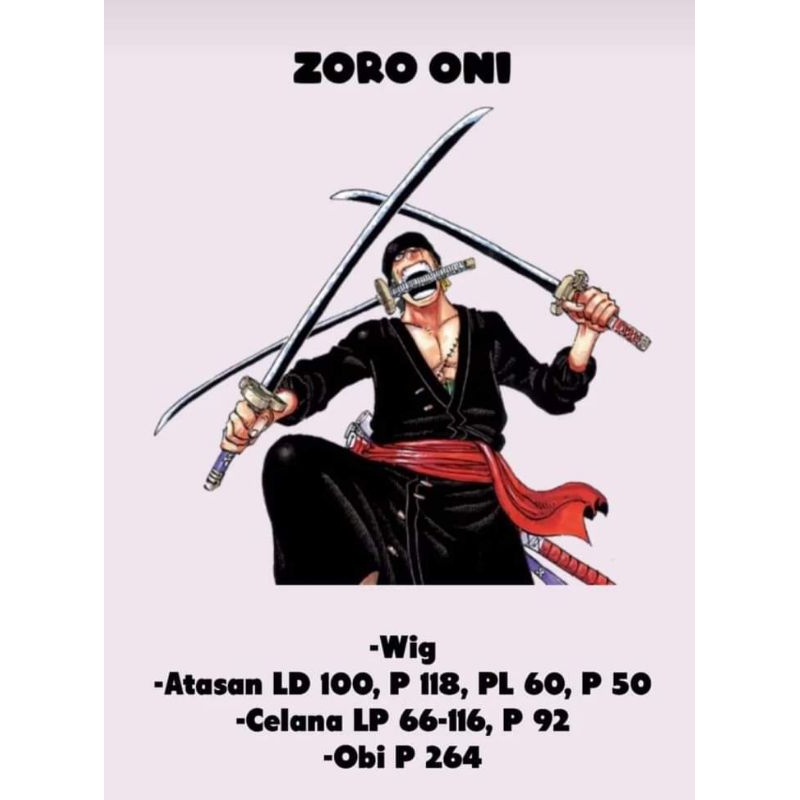 roronoa Zoro one piece costume dan wig cosplay onigashima arc