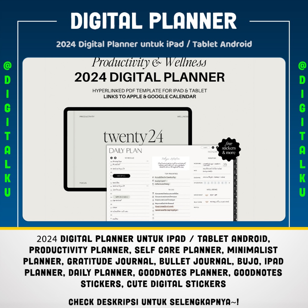 

2024 Digital Planner untuk iPad / Tablet Android, Productivity Planner, Self Care Planner, Minimalist Planner, Gratitude Journal, Bullet Journal, BuJo, iPad Planner, Daily Planner, GoodNotes Planner, GoodNotes Stickers, Cute Digital Stickers