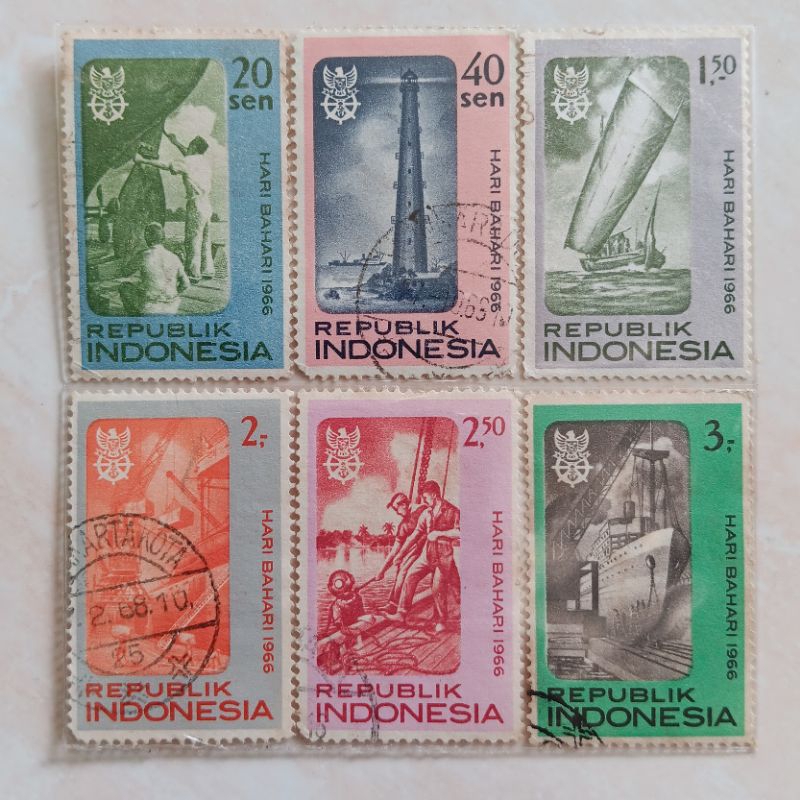 (AB) Perangko Indonesia 1966 Hari Bahari Set 6pcs Used