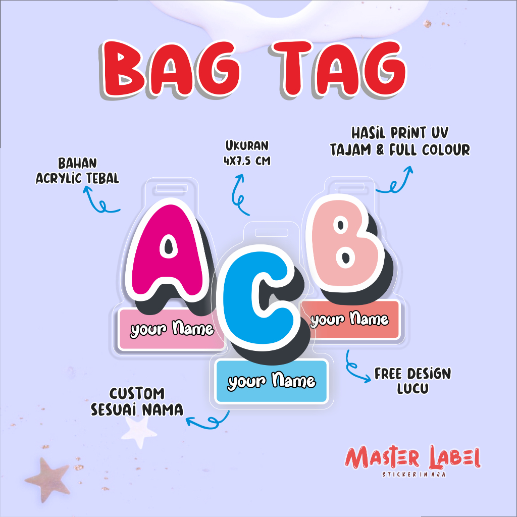 Bagtag Alphabet Nama Bagtag Huruf Bagtag anak gantungan tas lucu bagtag custom nama | gantungan akri