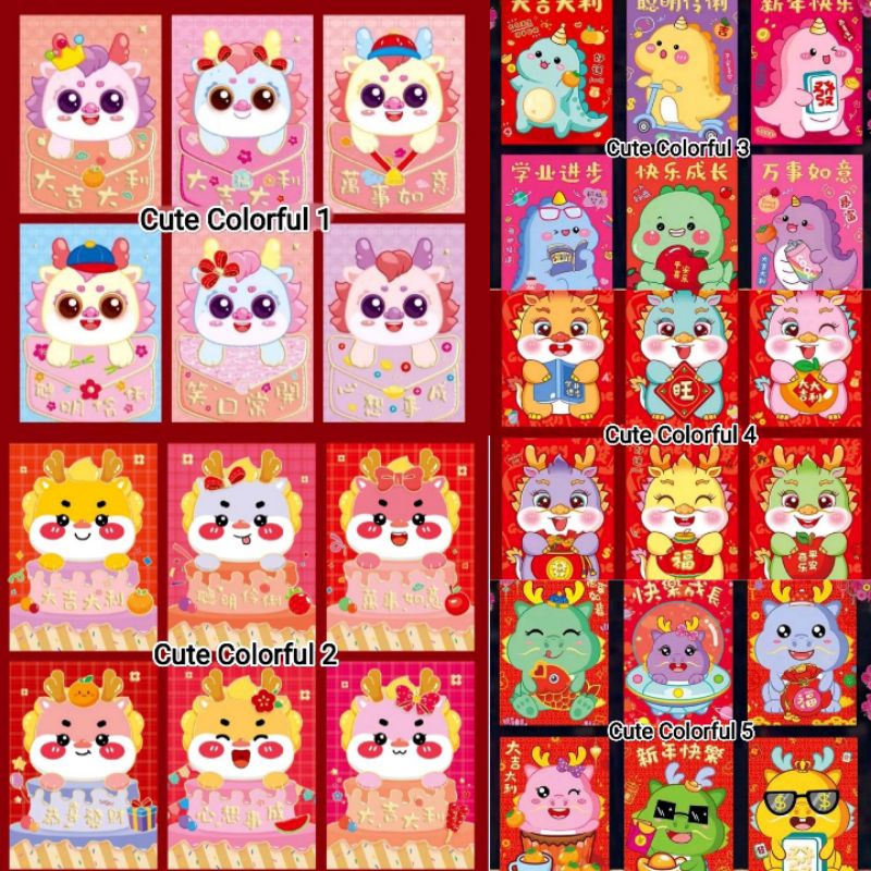 

KiSy.Shop 6pcs Angpao Imlek Sinciah Naga Xinciah Amplop uang Angpau Cute lucu hongbao hungbau
