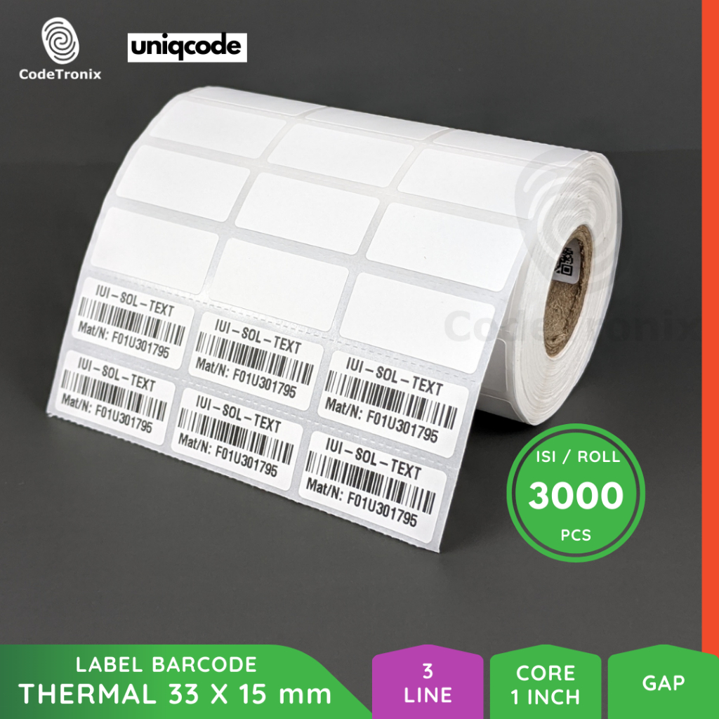 

Label Stiker Kertas Thermal 33x15 Direct Sticker Barcode Roll 3 Line 3000 pcs