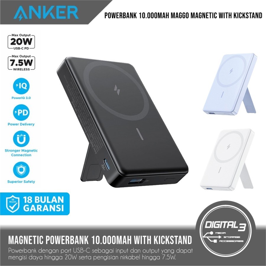 Powerbank Magnetic 10000mAh + Phone Stand Anker Powercore MagGo A1652