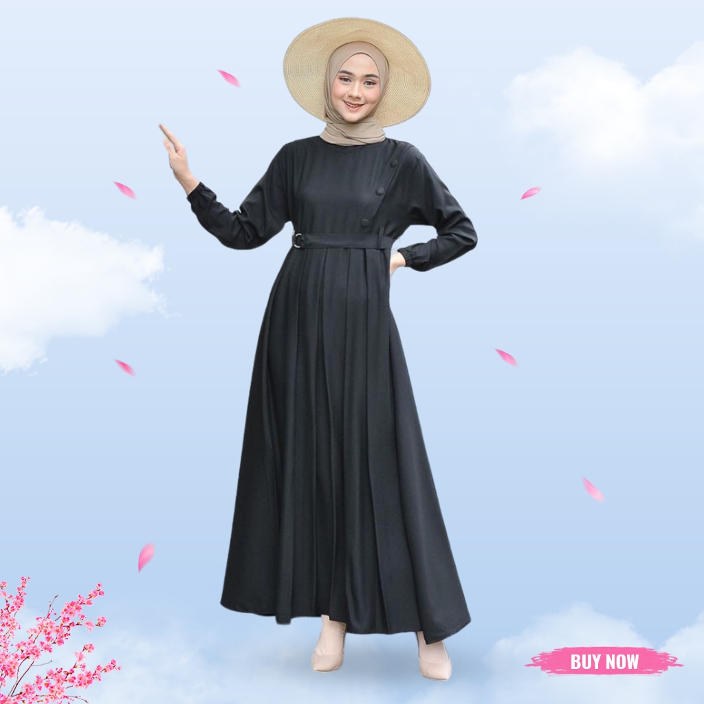 Baju Gamis Polos Warna Hitam Terbaru Lebaran 2024 Wanita Remaja Dewasa Premium Korea Kekinian G9