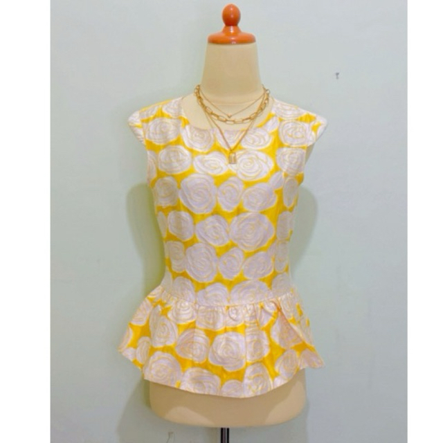 Atasan wanita top blus blouse vintage motif bunga flower tropical abstrak model peplum backless warn