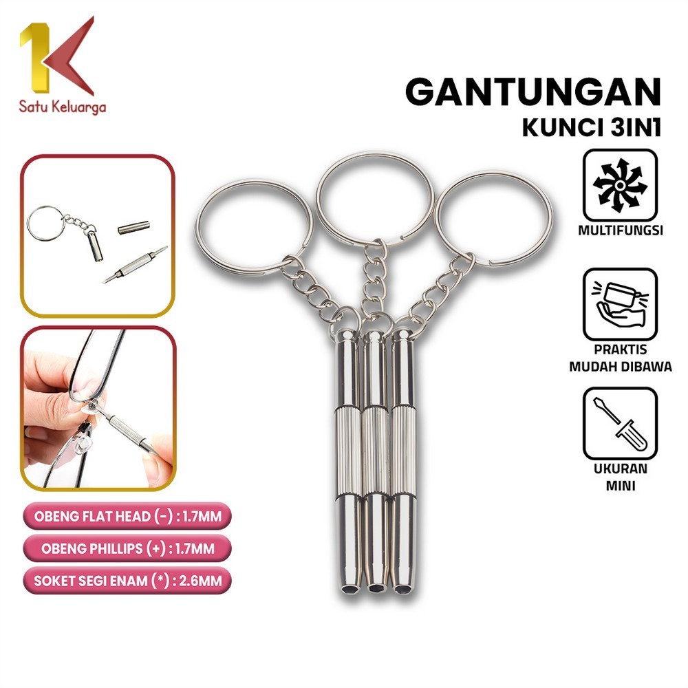 Satu Keluarga Gantungan Kunci Obeng 3IN1 Obeng Mini Serbaguna C905 Keychain Screwdriver Plusminus Re