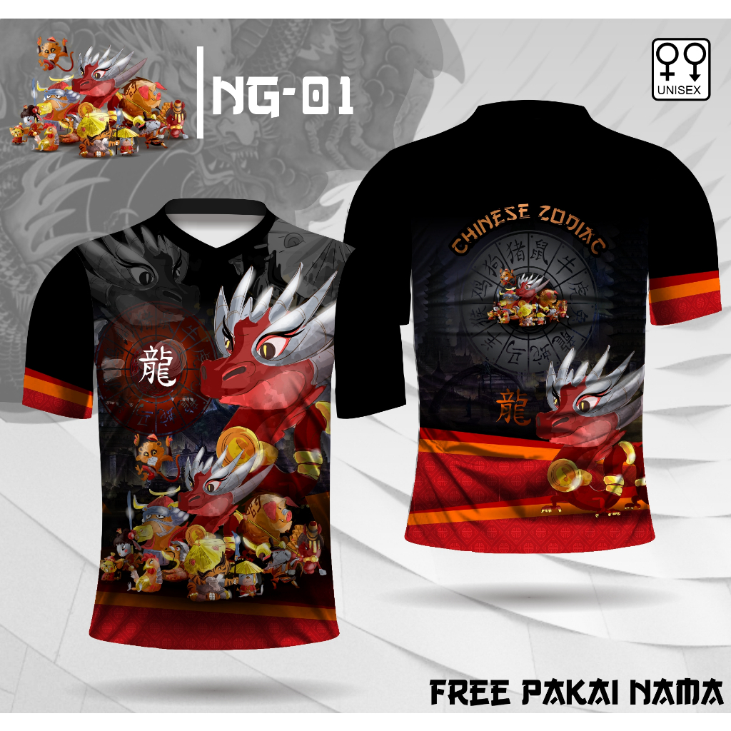 Kaos cheongsam jersey imlek shio naga 2024 baju tahun baru china