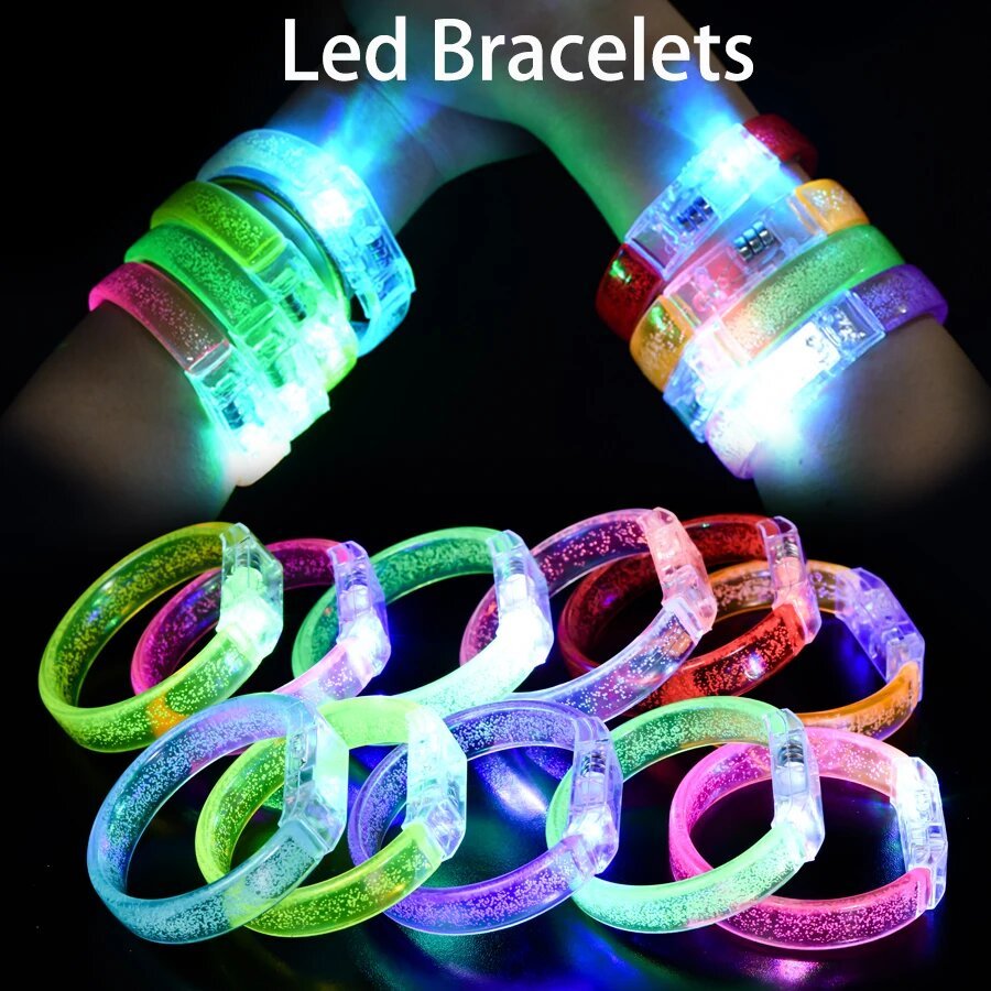 Gelang Lampu LED Warna Warni Acrylic Wristband Baterai Kelap Kelip Untuk Pesta Ulang Tahun Konser
