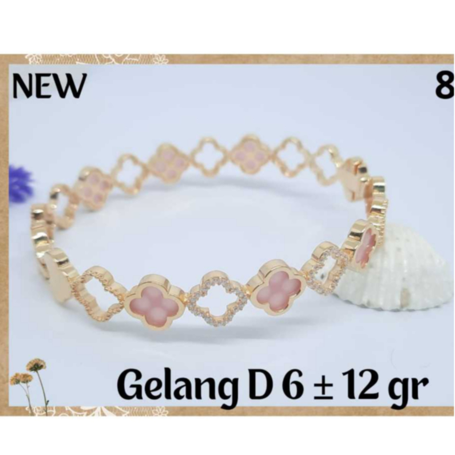 LMV Gelang Tangan Clover Pink Emas Dewasa 375 Asli