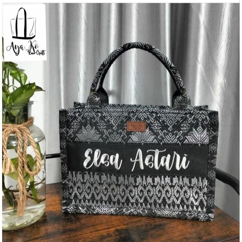 Tote Bag songket/Tas custom/tas bordir nama/tas kado