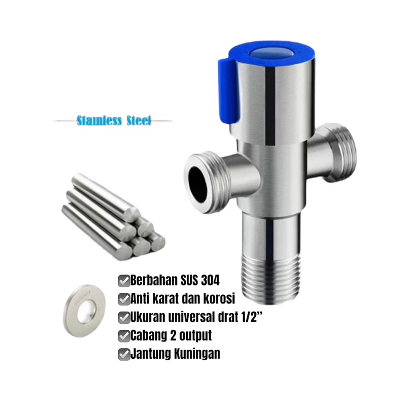 Stop Kran Cabang Stainless SUS 304 / Stop Kran Double T Tee Drat 1/2 Inch
