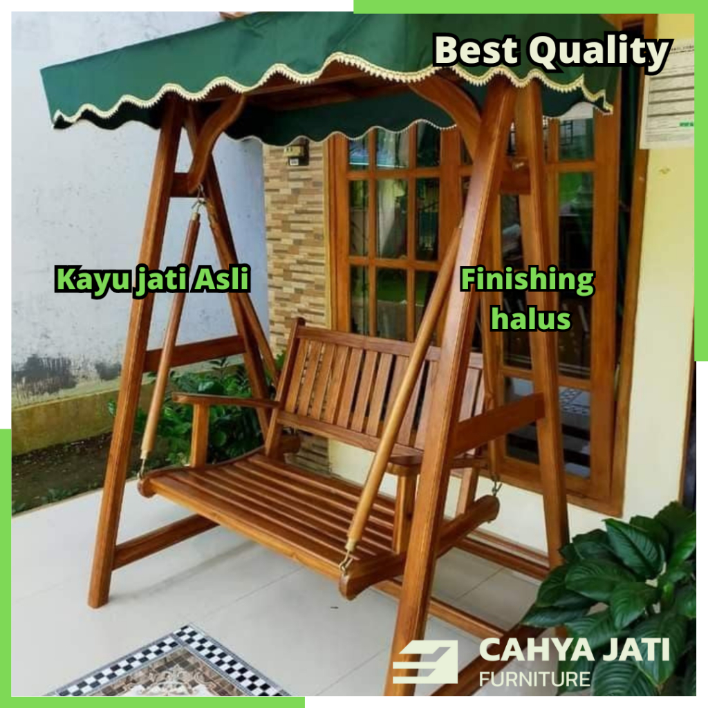 Kursi Ayunan Kayu jati Gantung kanopi Teras Outdoor Model Minimalis Produk Asli Jepara