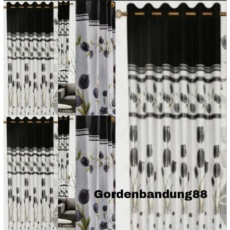Gorden blackout import mewah gorden hotel warna abu hitam bunga tulip