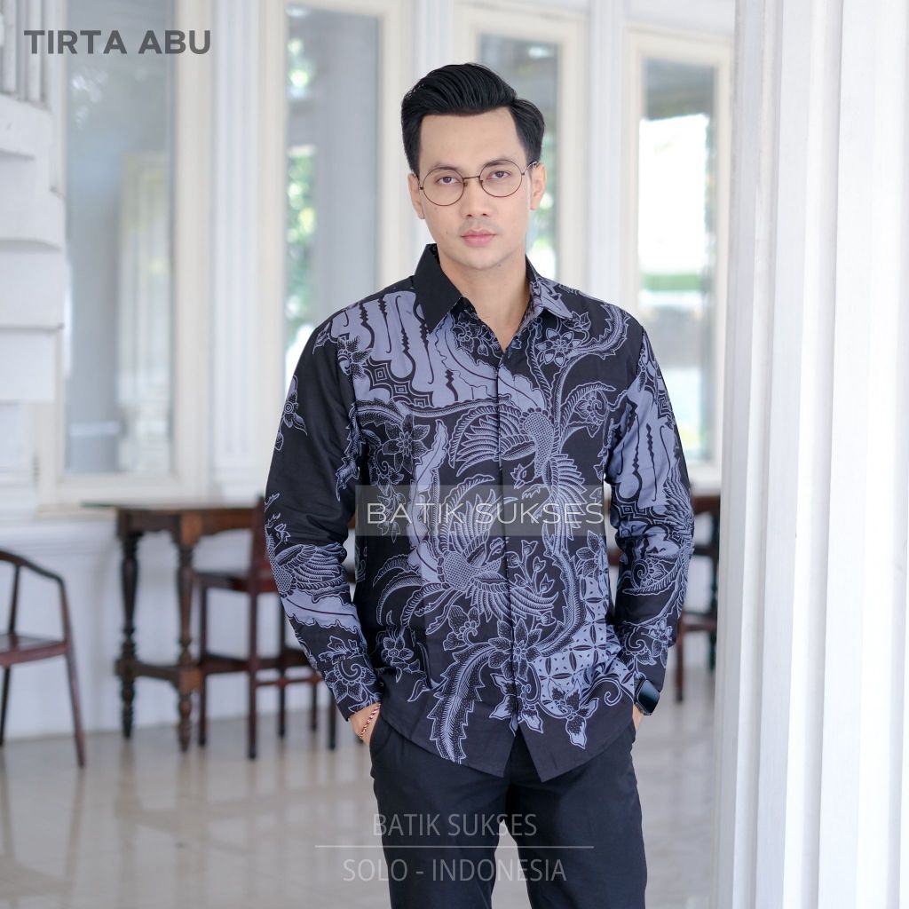 TIRTA ABU Kemeja Batik Pria Premium SLimfit Lengan Panjang Lapis Furing Batik Solo Sukses