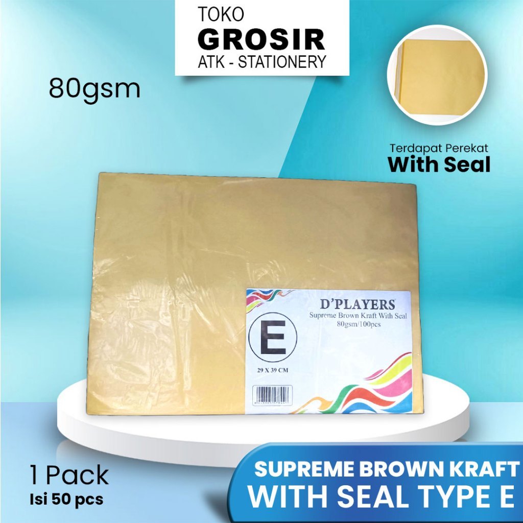 

DPLAYERS AMPLOP COKLAT SUPREME BROWN CRAFT WITH SEAL TYPE E 39x29 cm/ 1 PACK ISI 50 PCS