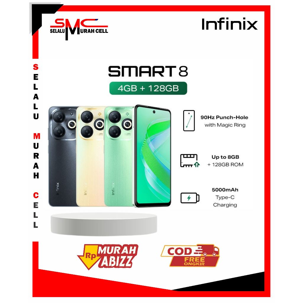 Infinix Smart 8 4/128 3/64 GB Up to 8GB RAM 6.6" Magic Ring 5000 mAh 4GB / 128GB 3GB / 64GB Smartpho