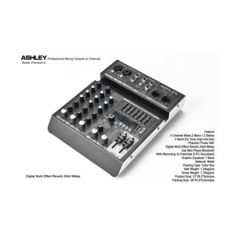 mixer Ashley premium 4 mixer audio ashley 4 channel USB, bluetooth, soundcard.