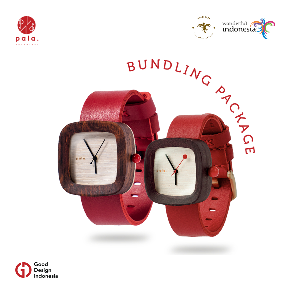 PALA Nusantara Bundling Merah Jam Tangan Kayu Kulit Couple