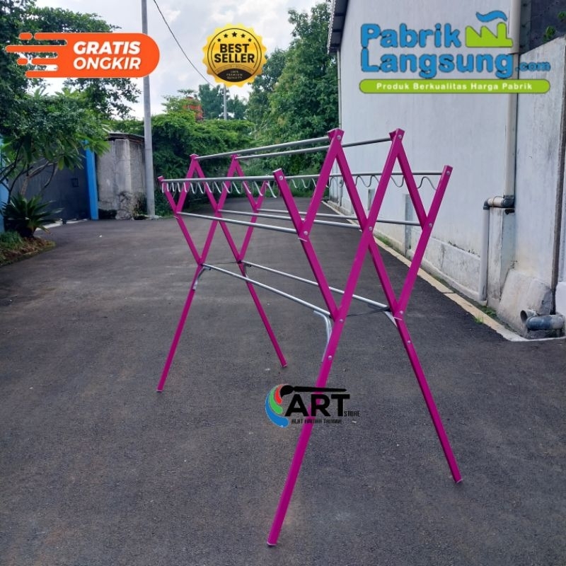 Jemuran pakaian aluminium 180cm pink