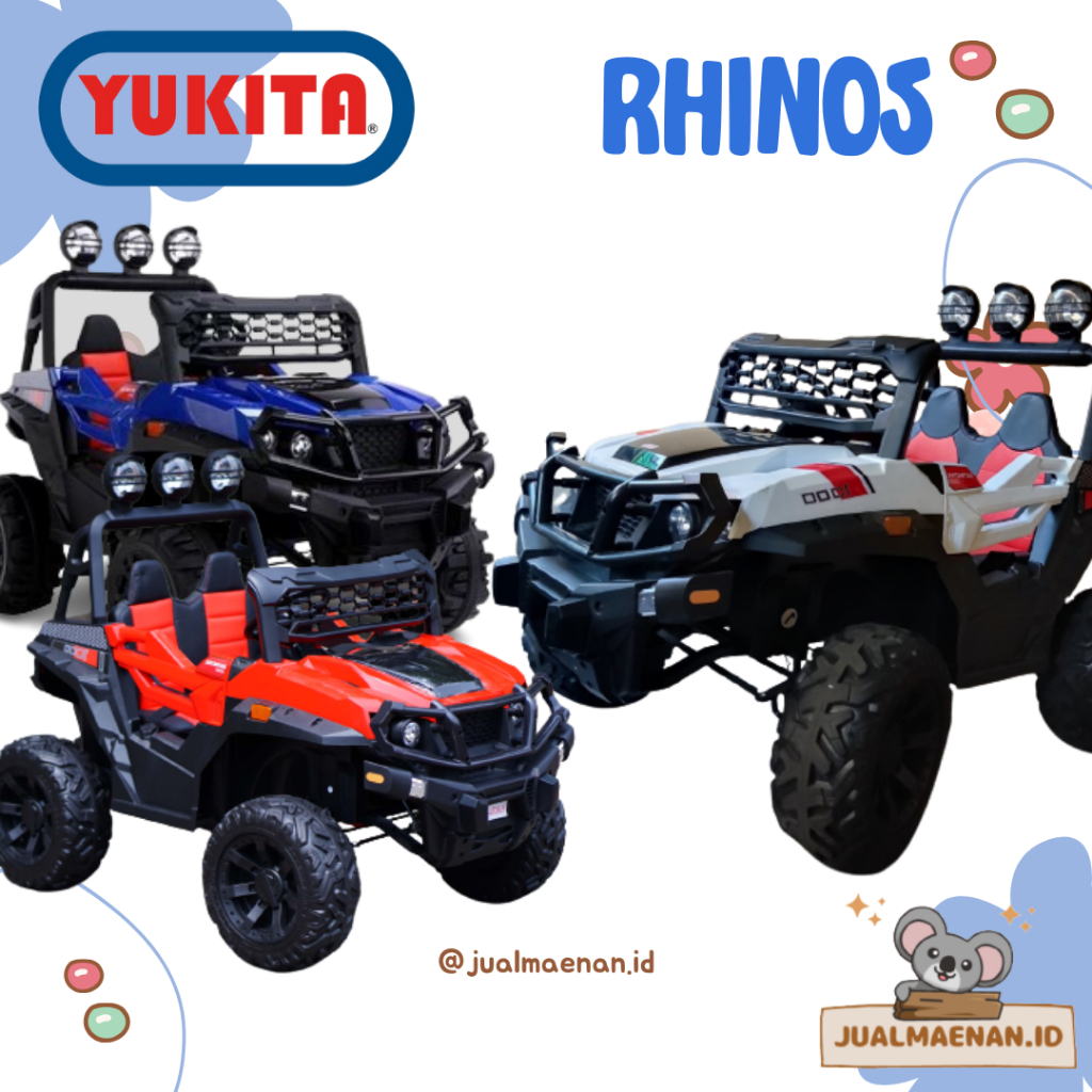 Mainan Anak Mobilan Aki Jeep Rhinos Yukita 908 Ban Karet Jok Kulit Bisa Ayun