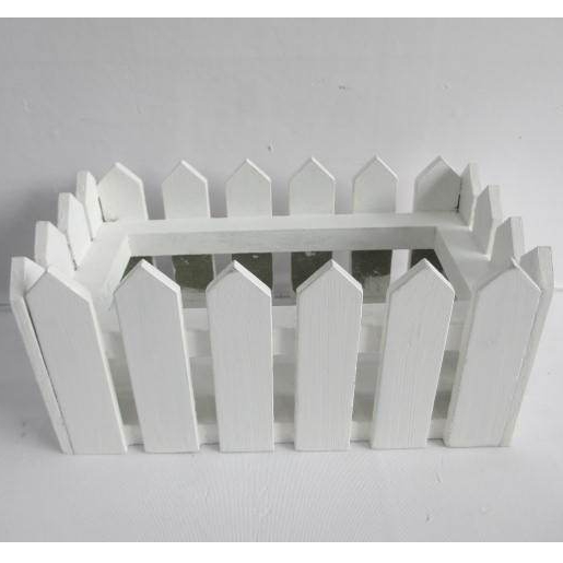 Pot Bunga Kayu Pagar Putih Persegi Panjang