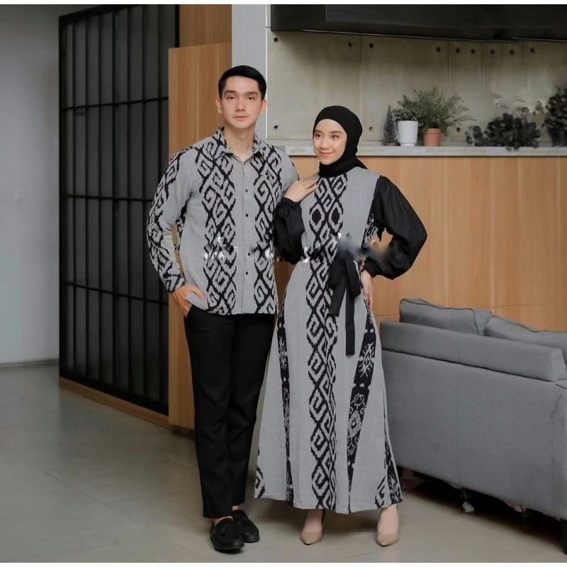 Set Couple Muslimah Tenun • Set Couple Tenun Troso • Gamis Tenun • Kemeja Tenun Ikat OT161