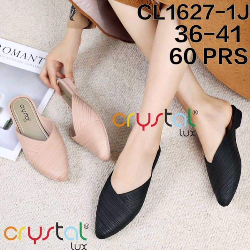 CL1627-1J Sandal Sepatu Selop Flatshoes Crystal Lux Model Lancip Polos Garis Wanita Karet Jelly Slip