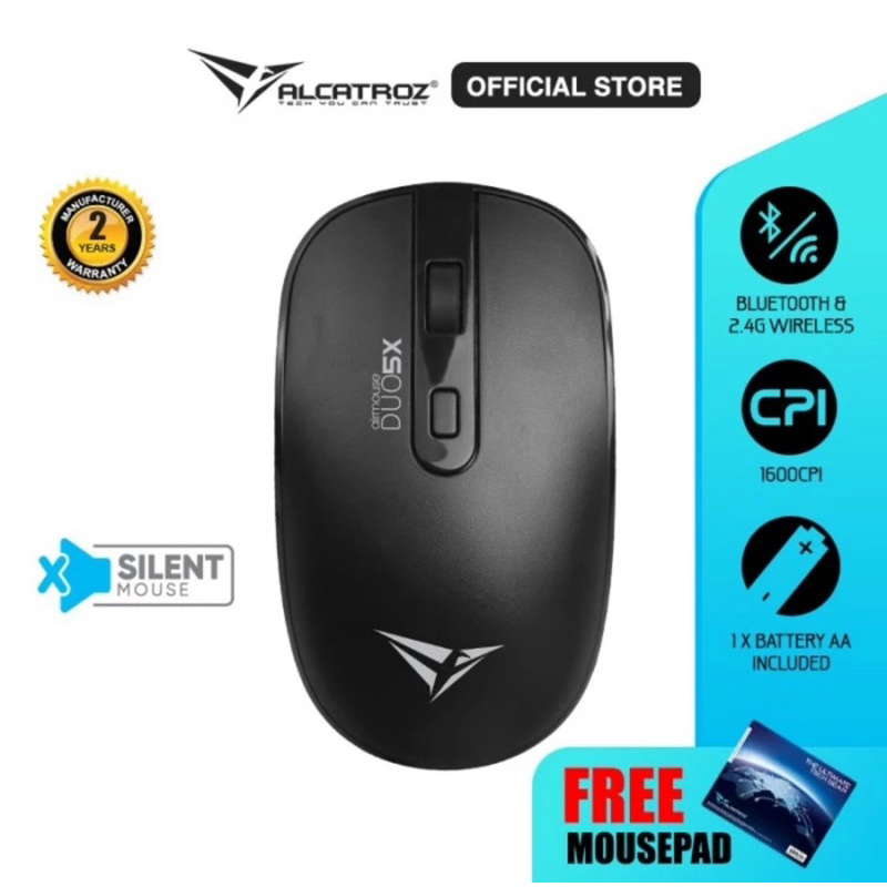 Alcatroz AirMouseDuo 5X Silent Click Wireless Mouse | 2.4G Wireless | Bluetooth 5.0