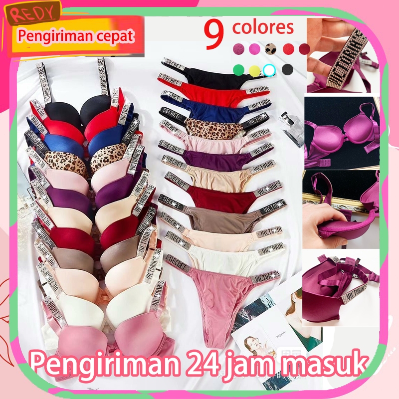 Victoria  Secret Set Bra Dapat Disesuaikan Pakaian Dalam Seksi Berlian Imitasi Berkilau Lingerie Cet