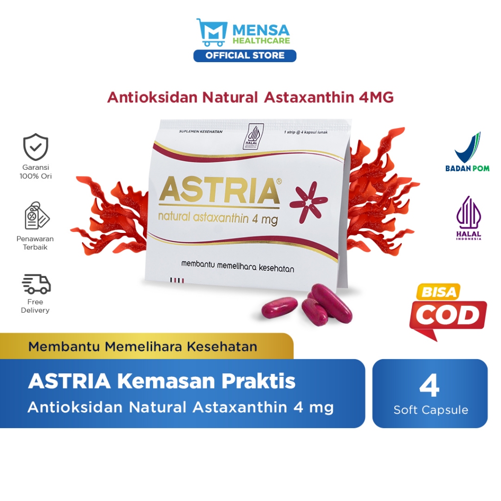 [Bundle Hemat] ASTRIA Kemasan Praktis Suplemen Antioksidan Natural Astaxanthin 4mg (Antiaging / Suplemen Jerawat / Multvitamin Menjaga Daya Tahan Tubuh / Kesehatan Kulit)