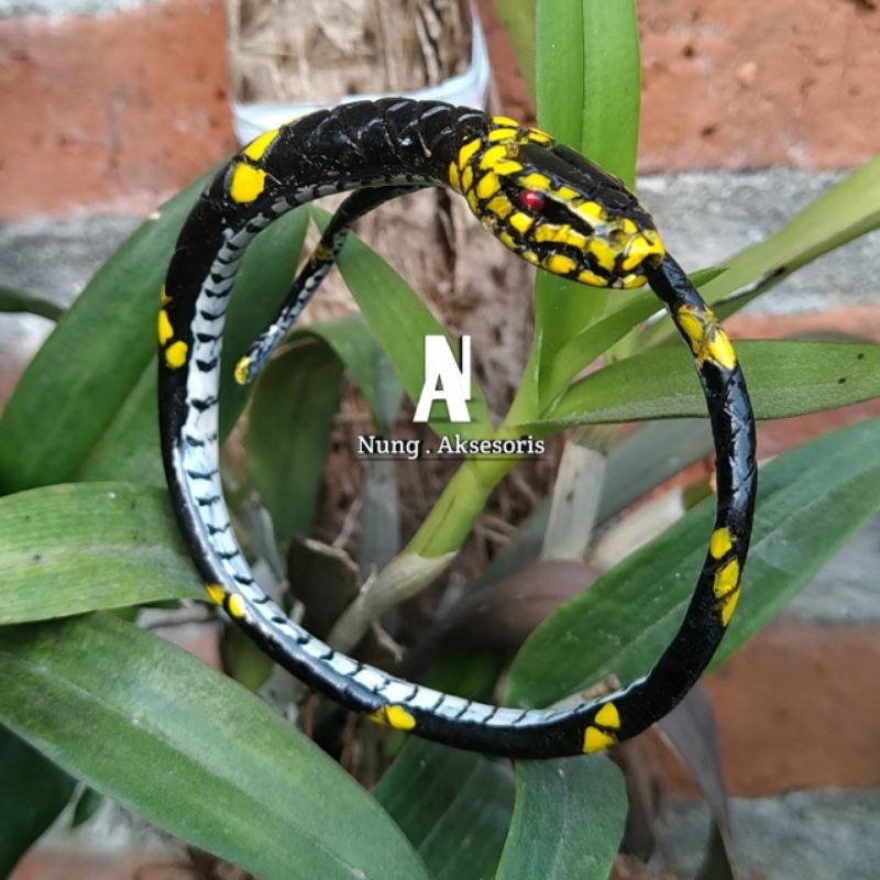 Gelang AKAR BAHAR HITAM ukir ular weling asli