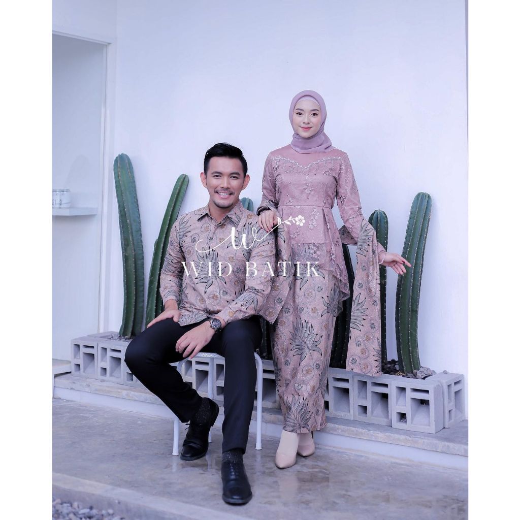 Kebaya Couple Modern Selia Set | Kebaya Wisuda Tunangan Lamaran Baju Kondangan Batik Brukat | Kebaya