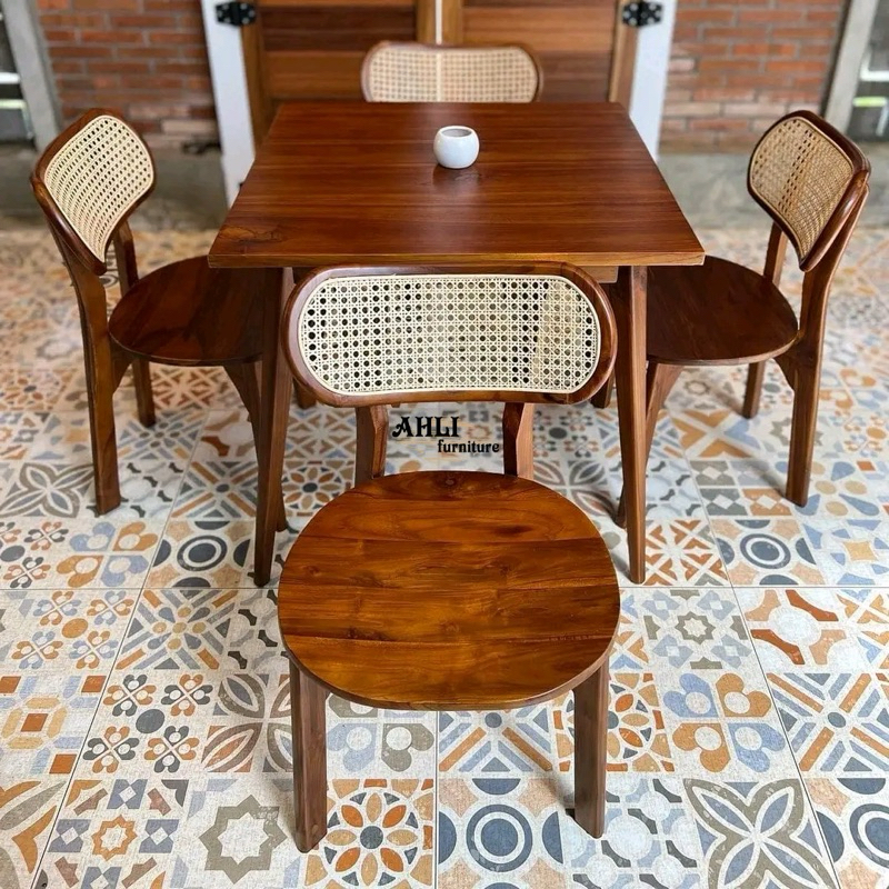 Kursi Rotan Meja 80x80 cm Kayu Jati
