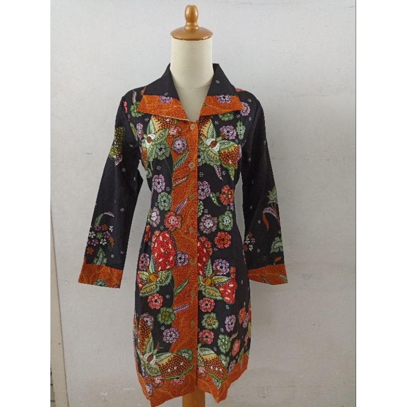 TUNIC BATIK HITAM MANIS MURAH WANITA KANTOR PREMIUM 213HM321 ONLY SIZE M