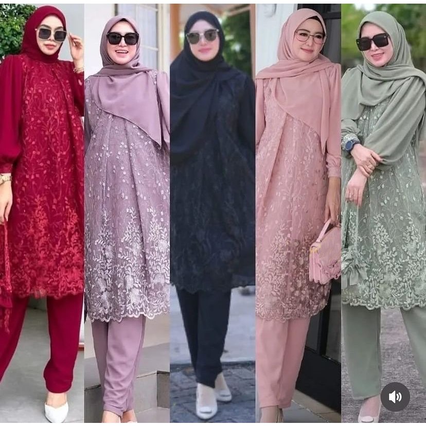 Baju Kondangan Setcel Kebaya Brukat Set Celana Lexi Set Matt Ceruty Babydoll Mix Brukat Full Furing 