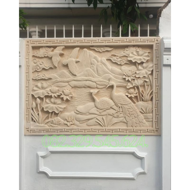relief ornamen batu alam ukir untuk hiasan dinding